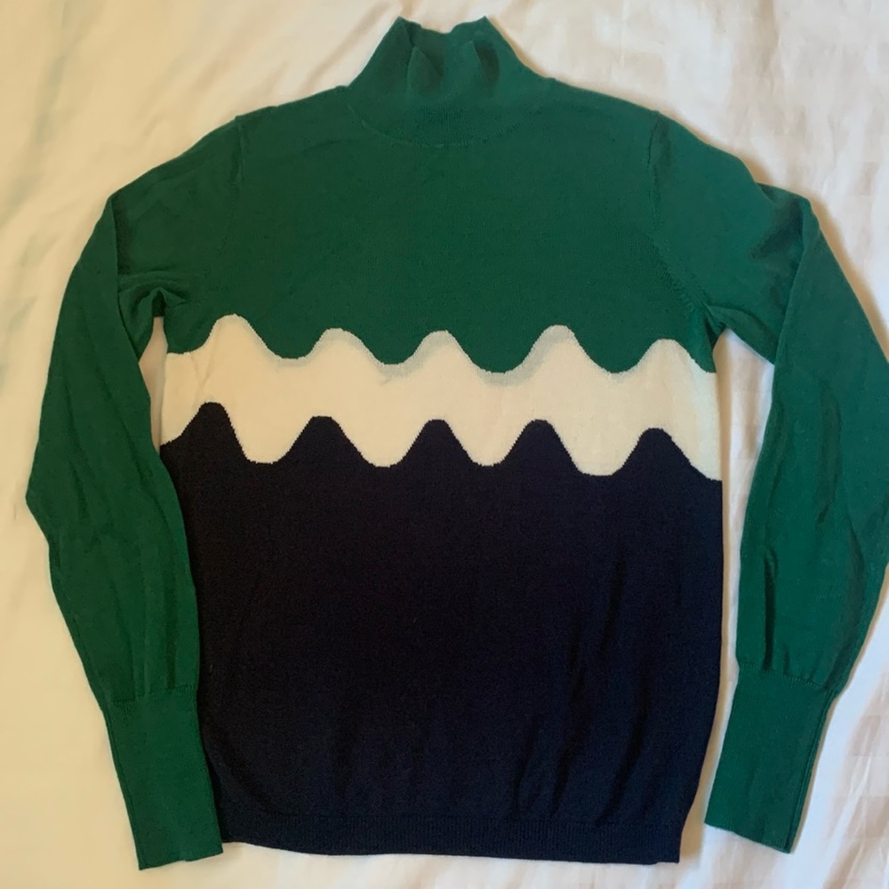 Marimekko Green and White Wave Turtleneck Sweater